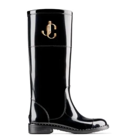 JIMMY CHOO TPU Rubber Edith JC Rain Boots Black - Picture 4 of 8